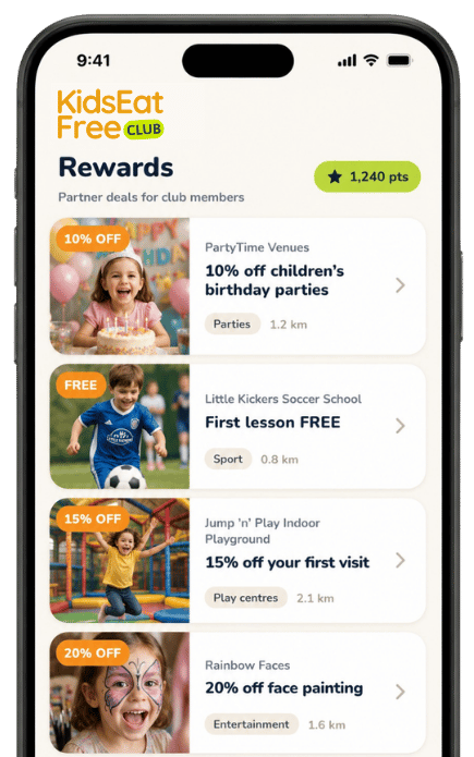 Family enjoying kids eat free deal